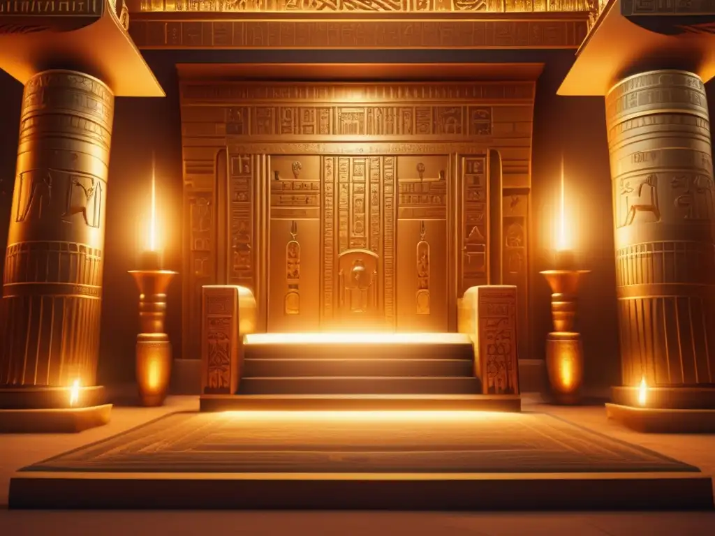 El Reinado transitorio de Thutmose II cobra vida en esta imagen de una sala del trono egipcia, llena de símbolos y opulencia