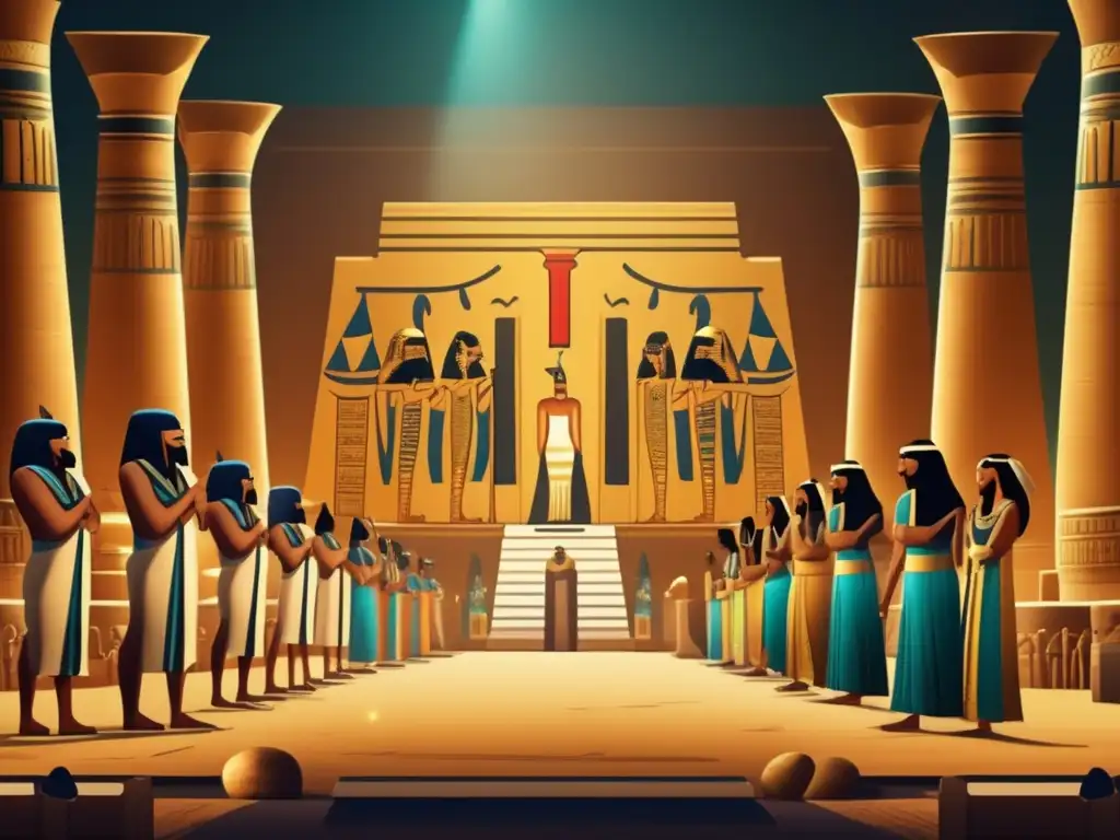 Representaciones modernas de la civilización egipcia: Un escenario en Egipto antiguo, con vestuarios y accesorios elaborados