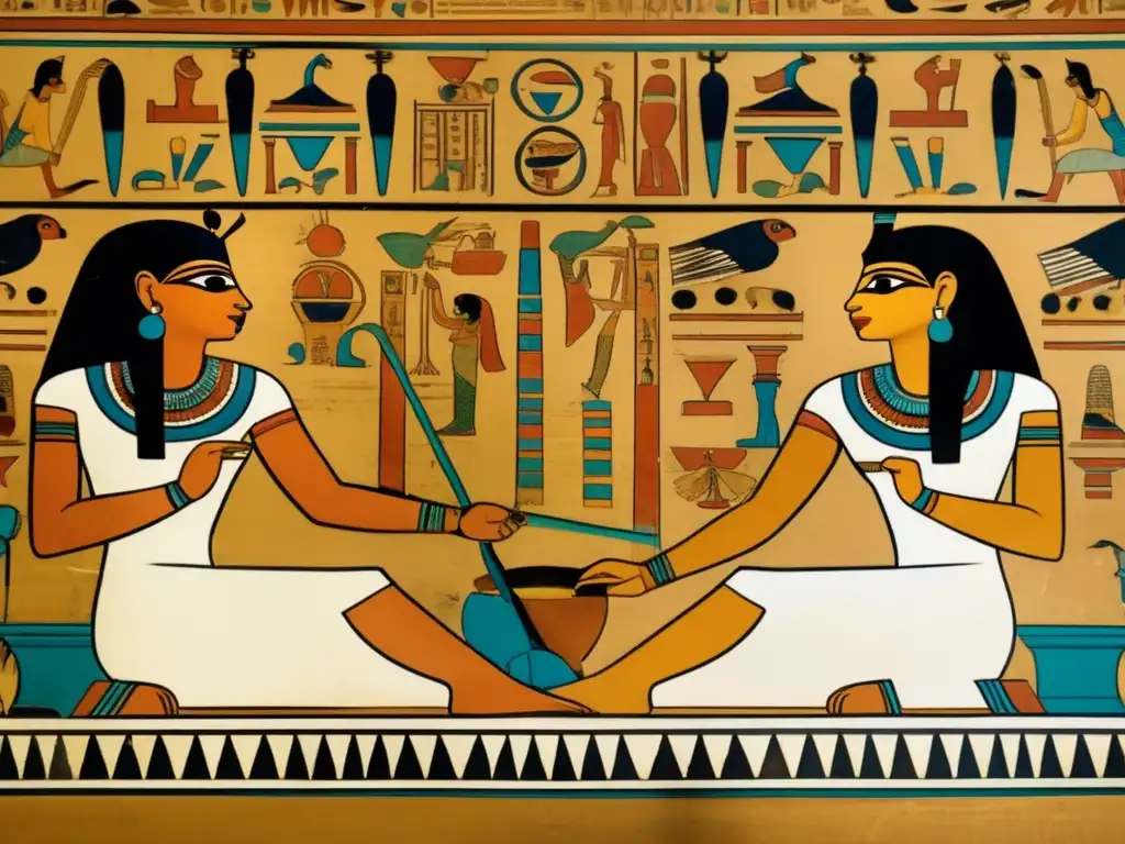 Restauración de pigmentos antiguos en Egipto: Detallada imagen 8k muestra expertos conservadores devolviendo a la vida una pintura mural egipcia