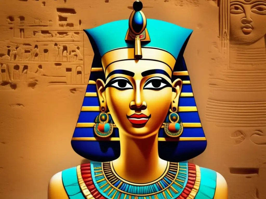 Retrato funerario de alta calidad del Antiguo Egipto, una noble con detalles fascinantes y colores vibrantes