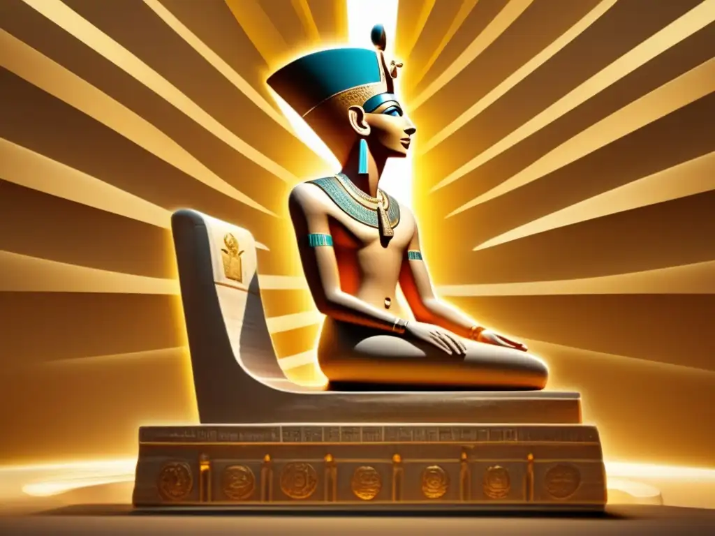 Akenatón, el faraón revolucionario, en su trono bajo los rayos dorados del dios Aten