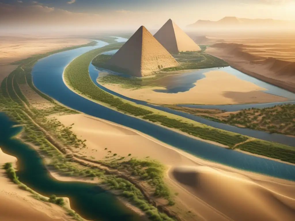 El río Nilo serpentea a través del desierto, revelando la geografía y civilización del Antiguo Egipto