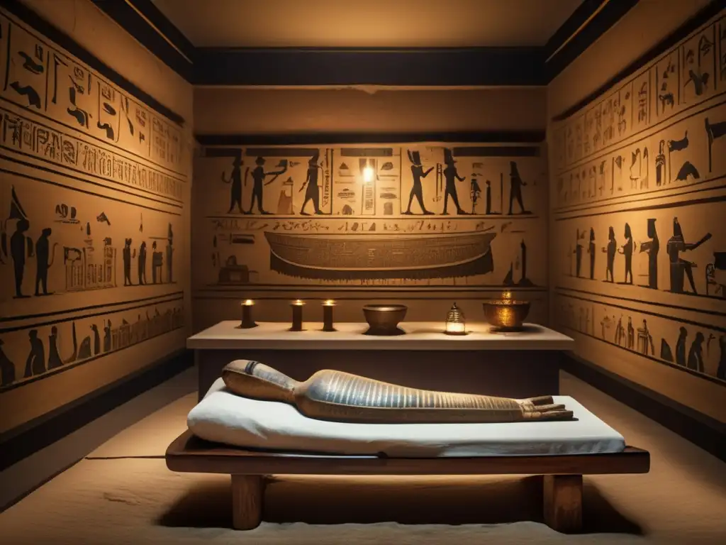 Ritos de mumificación en Egipto: Una fotografía vintage sepia muestra la mística antigua y prácticas de momificación