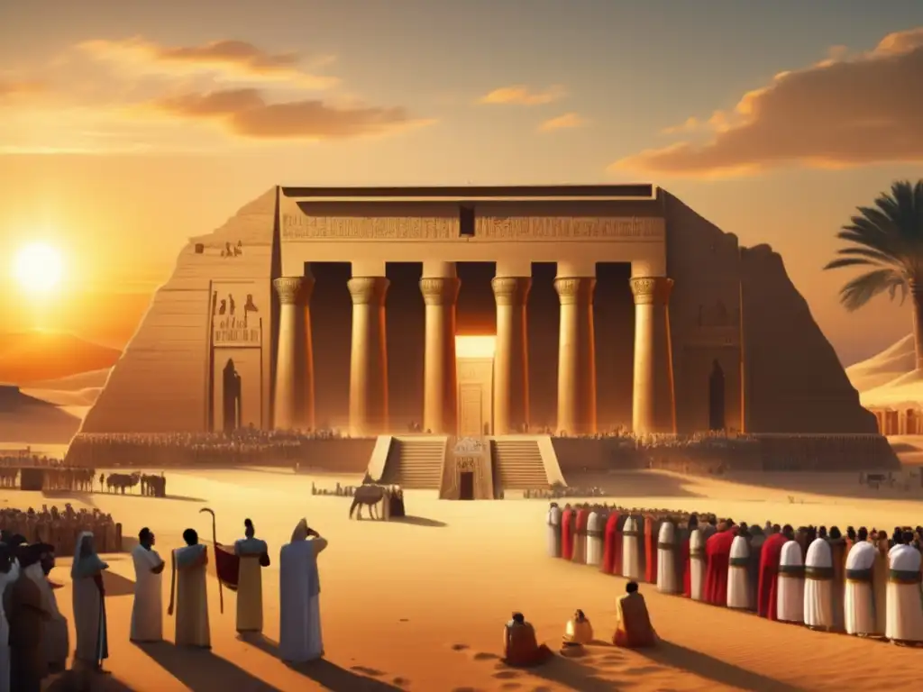 Sacerdotes en la sociedad egipcia: Un antiguo complejo de templos con imponentes columnas y jeroglíficos tallados