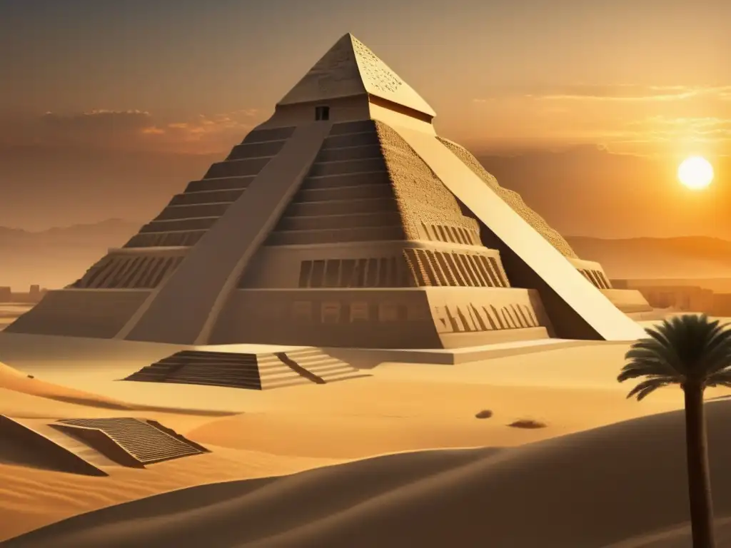 Sakkara: Una necrópolis sagrada en el atardecer, evocando la majestuosidad de las pirámides y el culto a los dioses creadores de la mitología egipcia