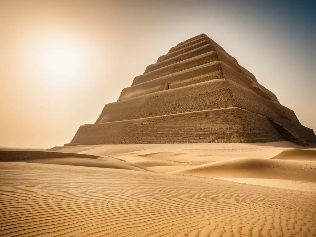 Necrópolis sagrada de Sakkara, la majestuosa pirámide escalonada de Djoser emerge en un cielo azul