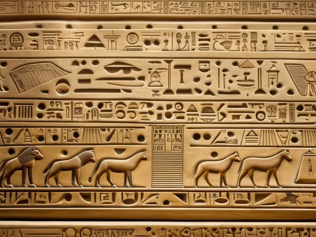 Un sarcófago egipcio antiguo, detalladamente adornado con símbolos y diseños matemáticos