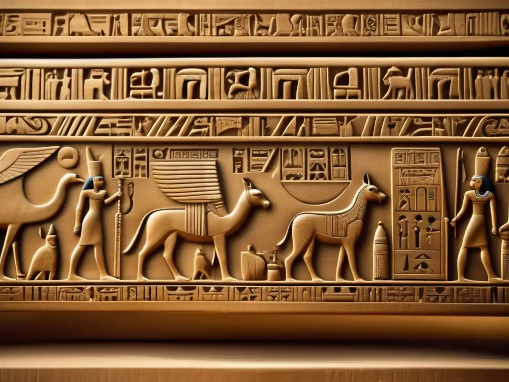 Un sarcófago del Imperio Nuevo de Egipto, tallado con intrincados símbolos y patrones