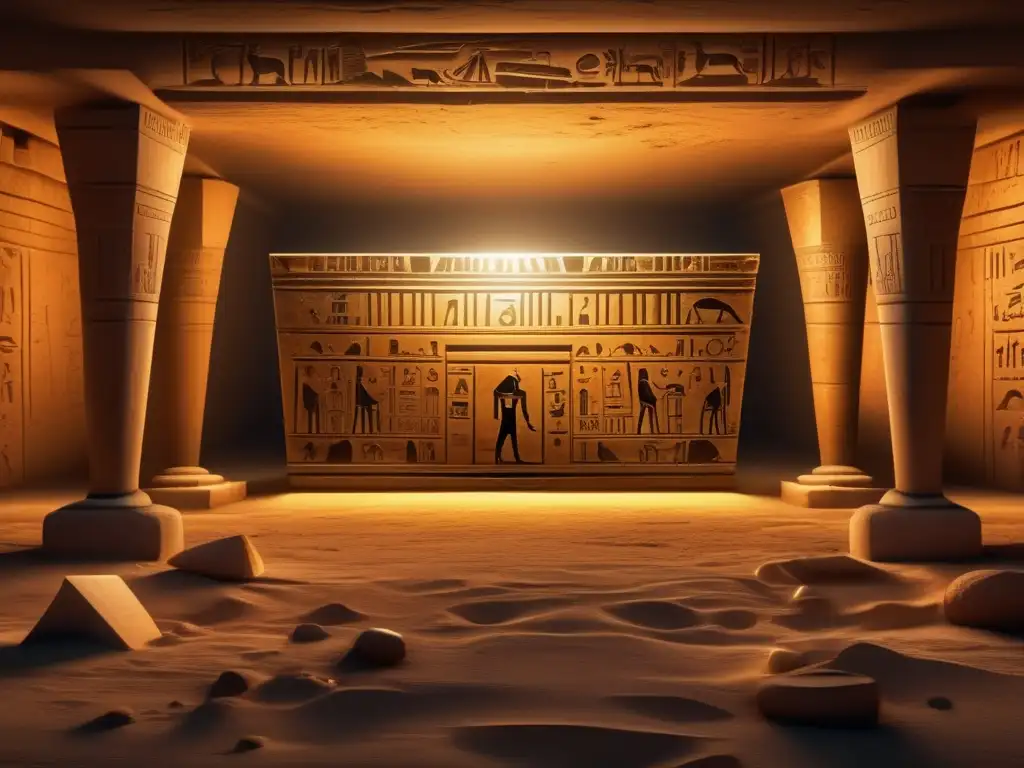 Sarcófagos y ataúdes en Egipto: Una imagen detallada de una cámara antigua en una tumba egipcia