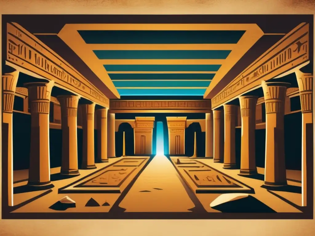 Descubre los secretos de la arquitectura hipogeos en Egipto, sumérgete en la enigmática atmósfera de la cámara subterránea iluminada por antorchas