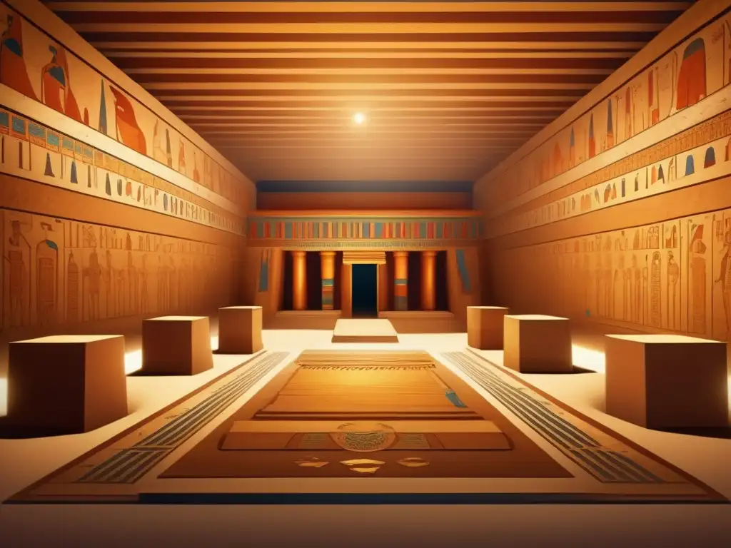 Descubre los secretos de la tumba de la reina faraón Hatshepsut: una ilustración vintage que muestra los intrincados jeroglíficos y pinturas murales