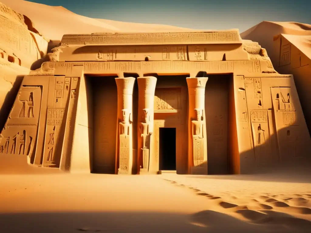 La serenidad del Templo de Seti I en Abydos, Egipto, resalta en esta imagen vintage