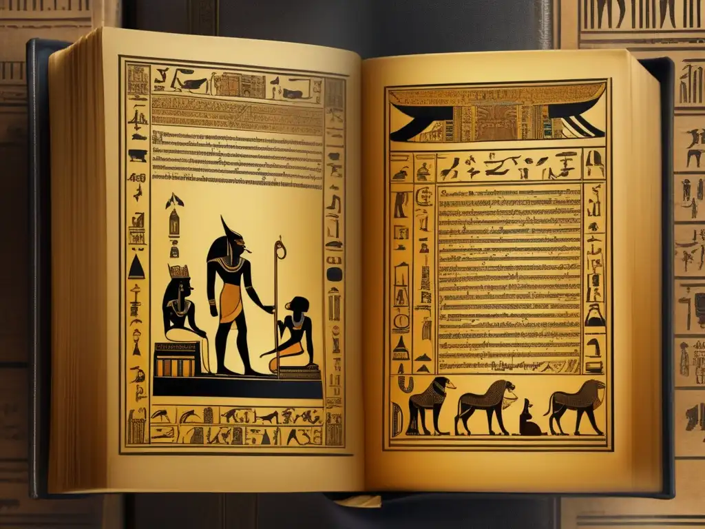 Descubre los significados misteriosos del Libro de los Muertos en este antiguo y detallado libro de ilustraciones egipcias