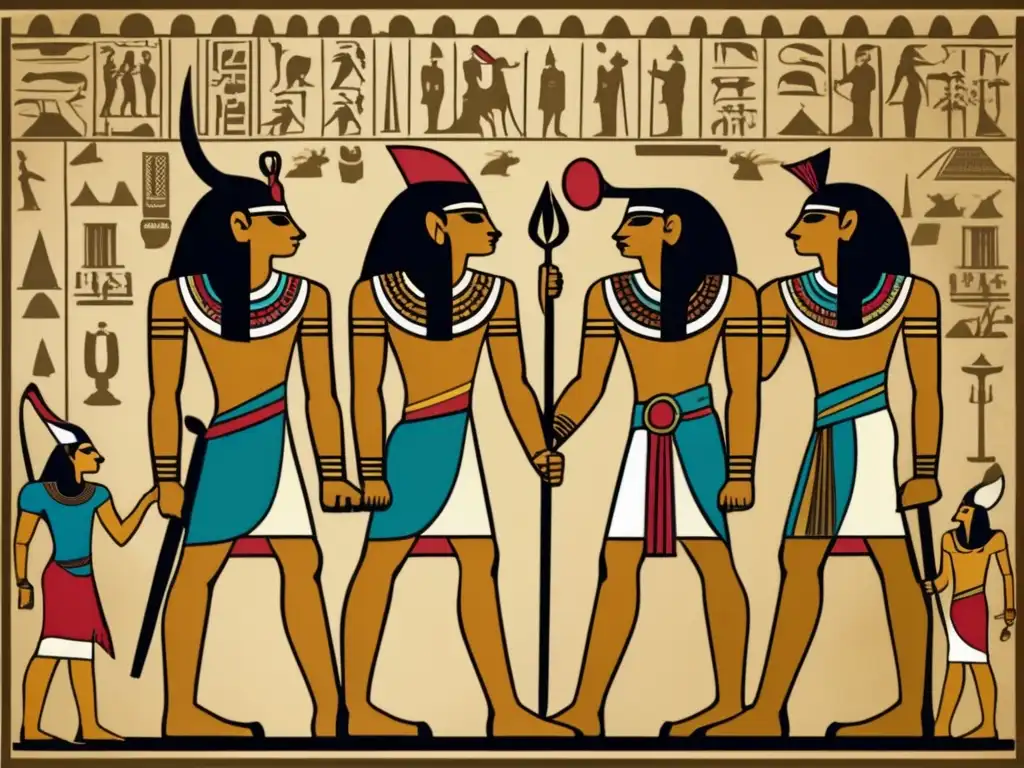 Soldados egipcios en armadura tradicional, estrategias militares inspiradas en mitología y el legado de Egipto