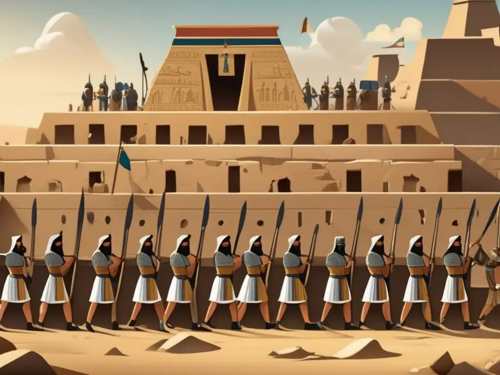 Soldados egipcios trabajando juntos en fortificaciones en el desierto de Egipto