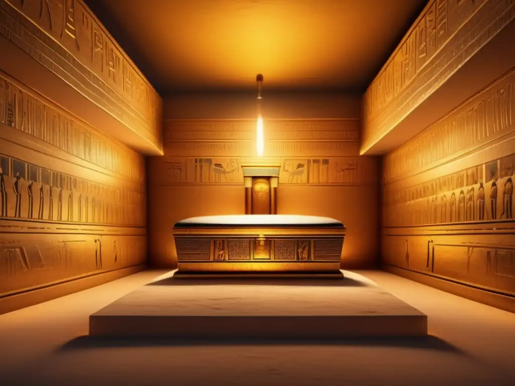 Sumérgete en los misterios de la tumba de Tutankamón: Una ilustración de inspiración vintage muestra la magnífica cámara funeraria