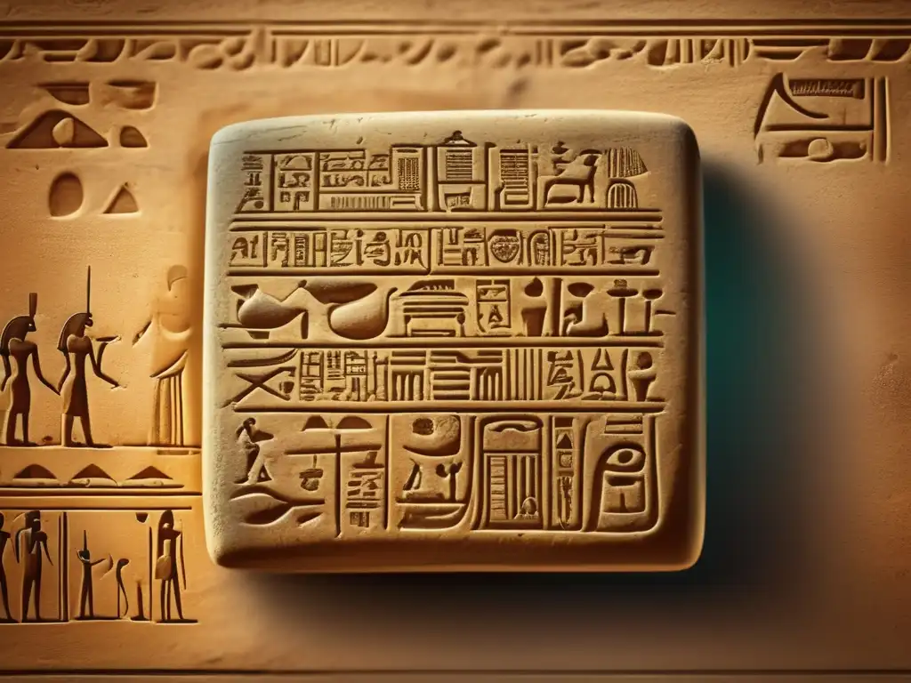 Una tableta de arcilla con jeroglíficos del periodo predinástico, descubierta en Egipto, se muestra en una imagen ultradetallada