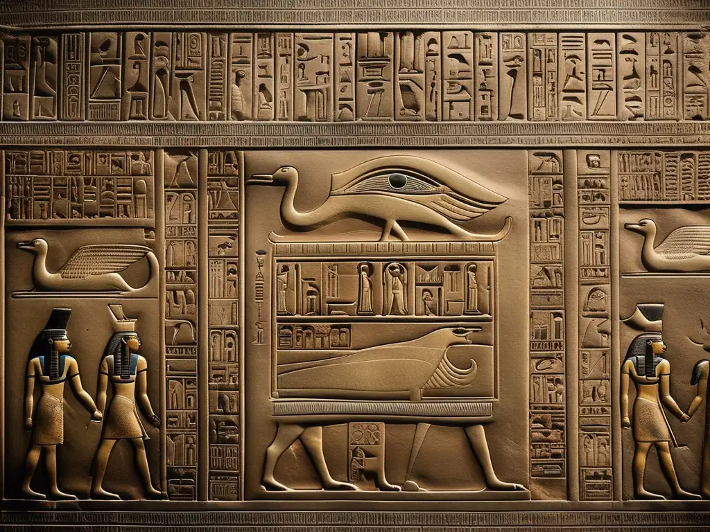 Tableta egipcia antigua con jeroglíficos intrincados