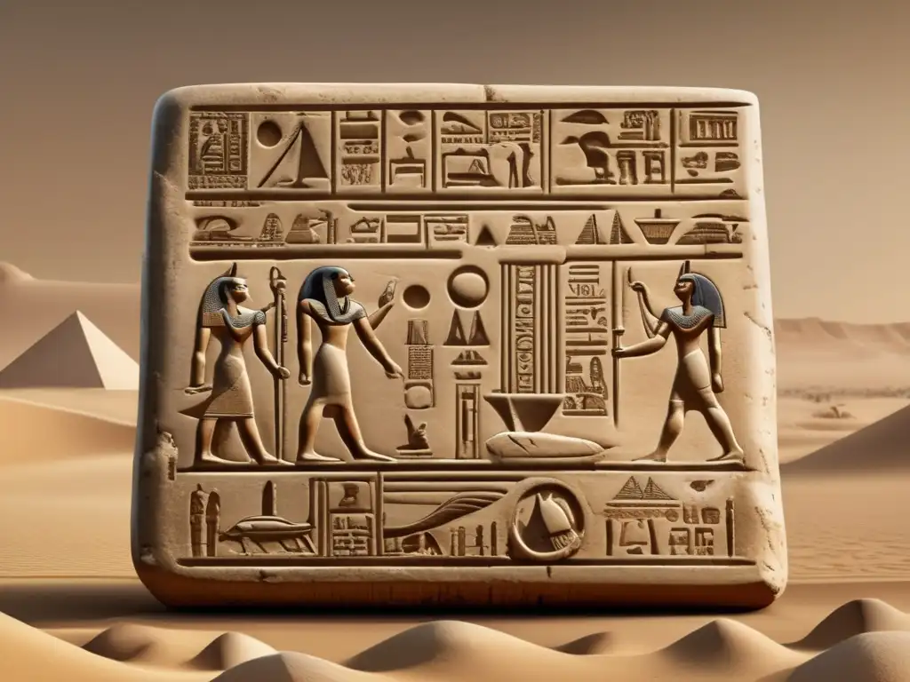Tableta de jeroglíficos antiguos de Egipto: formas simbólicas y significados revelados en detalles precisos y místicos