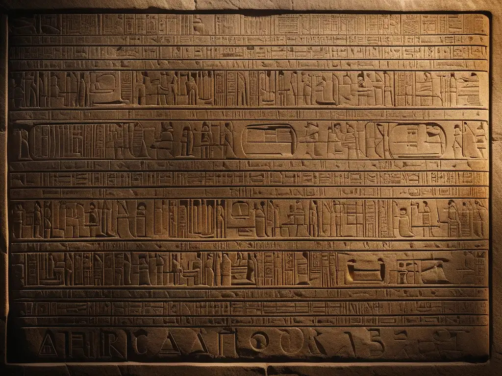 Una tableta de piedra vintage con nombres de faraones del Antiguo Egipto