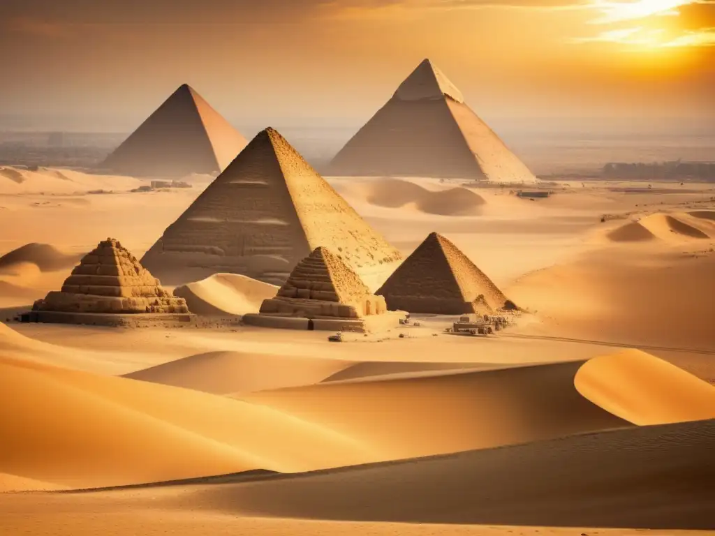 Técnicas de fortificación en Egipto: Una vista panorámica del desierto egipcio, con las majestuosas pirámides de Giza al fondo