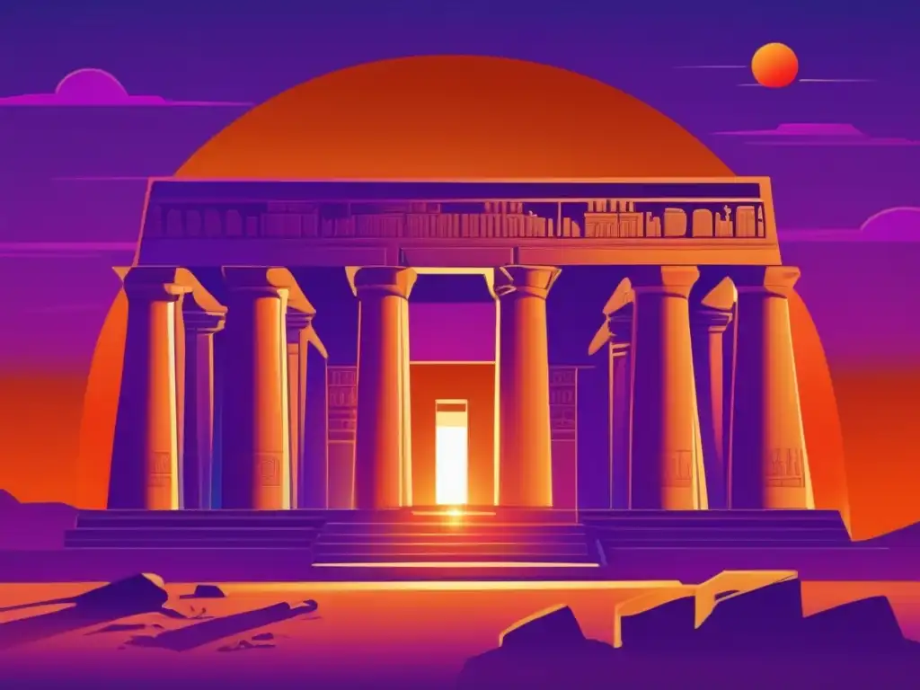Templo de Dendera misterioso zodíaco, iluminado por el cálido resplandor del atardecer