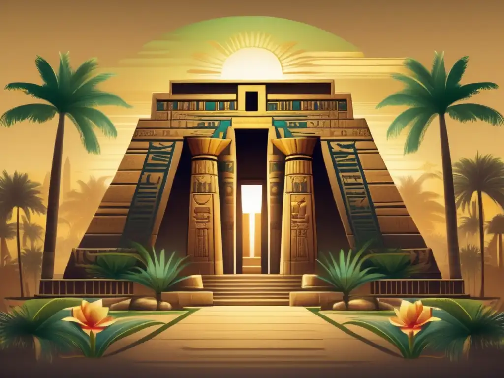 Un templo egipcio antiguo y detallado dedicado a los dioses de la medicina