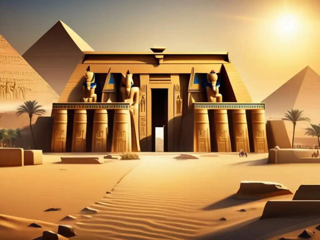 Un templo egipcio antiguo con detalles impresionantes en las orillas del majestuoso río Nilo