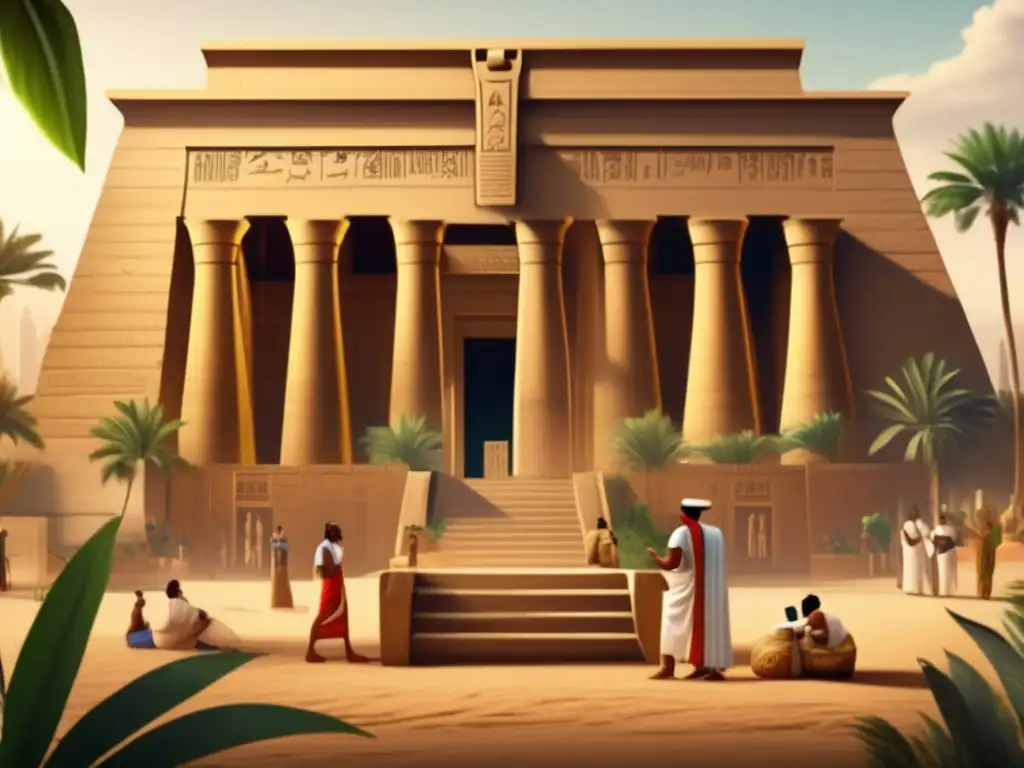 Maravillosa ilustración 8K de un templo egipcio antiguo en la ribera del Nilo