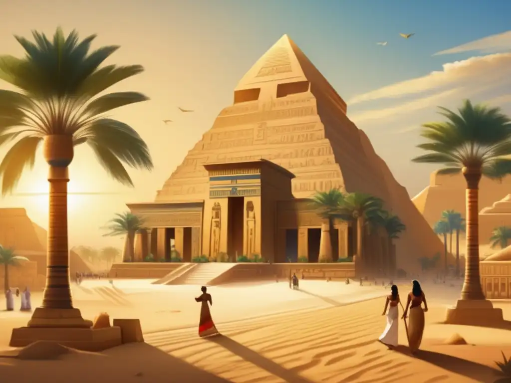 Un templo egipcio majestuoso, bañado en cálida luz dorada