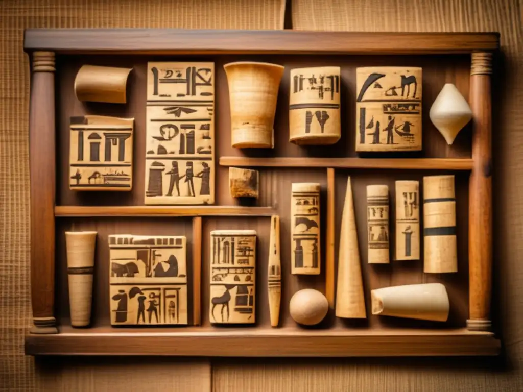 Descifrar textos egipcios con tecnología: Imagen de alta resolución que muestra fragmentos de papiro en una mesa de madera