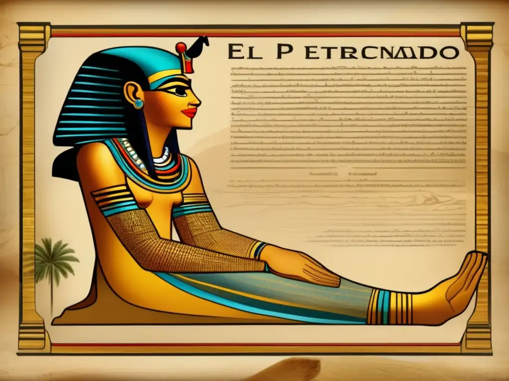 Tratado médico Papiro Ebers Antiguo Egipto: Ilustración vintage del antiguo pergamino egipcio con inscripciones y remedios médicos