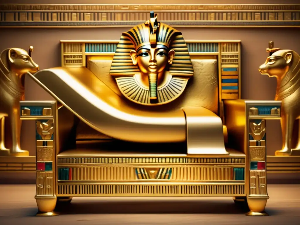 El trono dorado icónico de Tutankamón, con detalles intrincados y artesanía exquisita