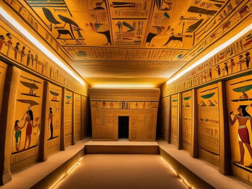 Una tumba de nobles en Luxor, detalladamente decorada, evocando la opulencia y grandiosidad del sitio funerario