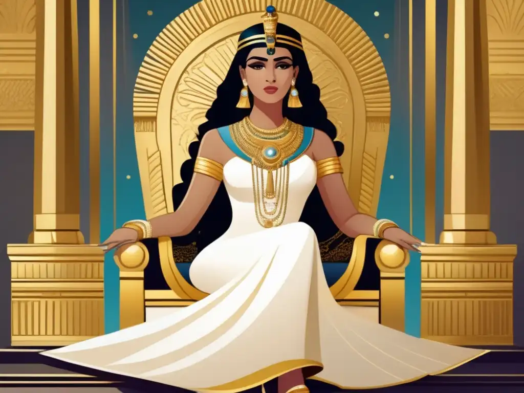 Cleopatra, última dinastía faraónica, reina en su palacio rodeada de opulencia y poder