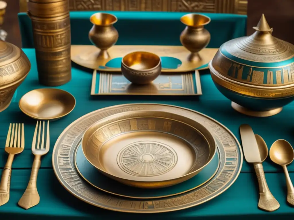 Una vajilla egipcia para la mesa, llena de detalles y encanto antiguo