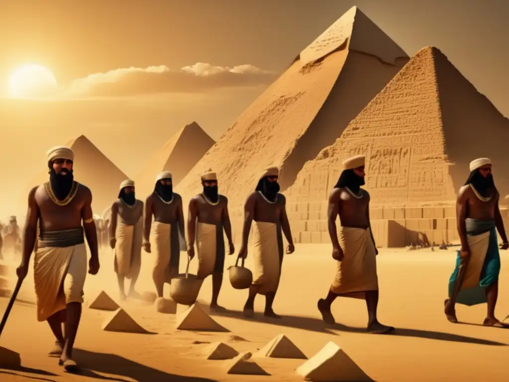 La verdadera labor de construcción de las pirámides de Egipto se representa en una impactante imagen vintage en 8k
