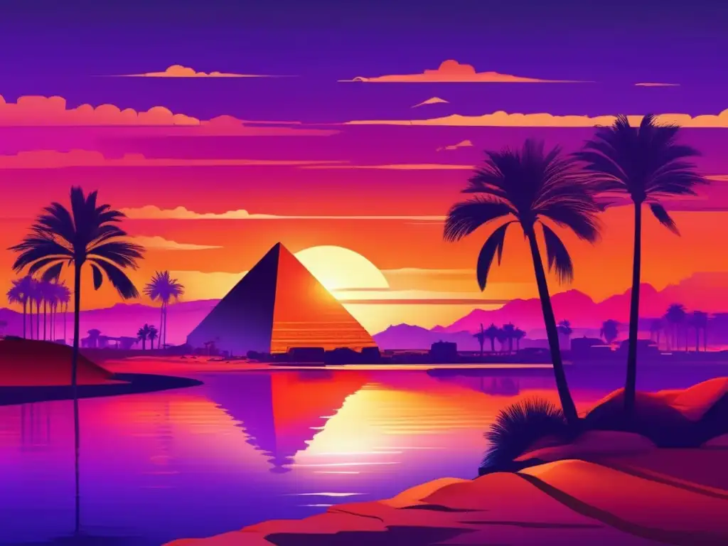 Un vibrante atardecer sobre el antiguo paisaje egipcio