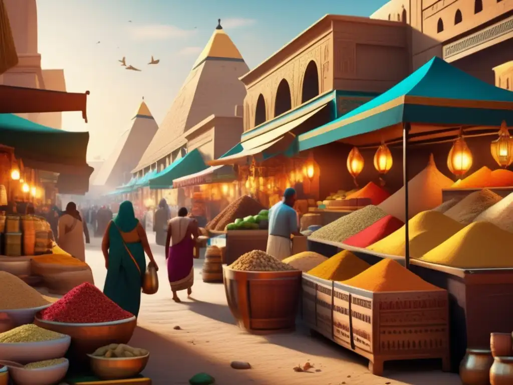 El vibrante comercio de especias en el antiguo Egipto cobra vida en una imagen detallada en 8k