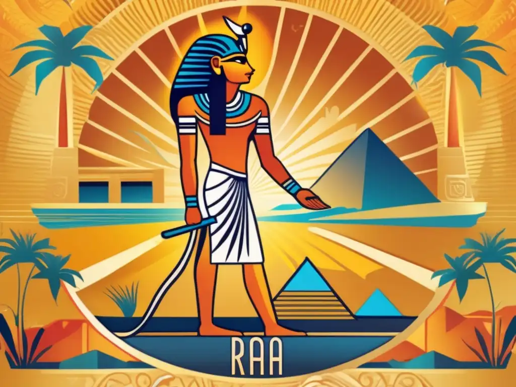 Una ilustración vintage vibrante y detallada de la decoración solar en el Antiguo Egipto