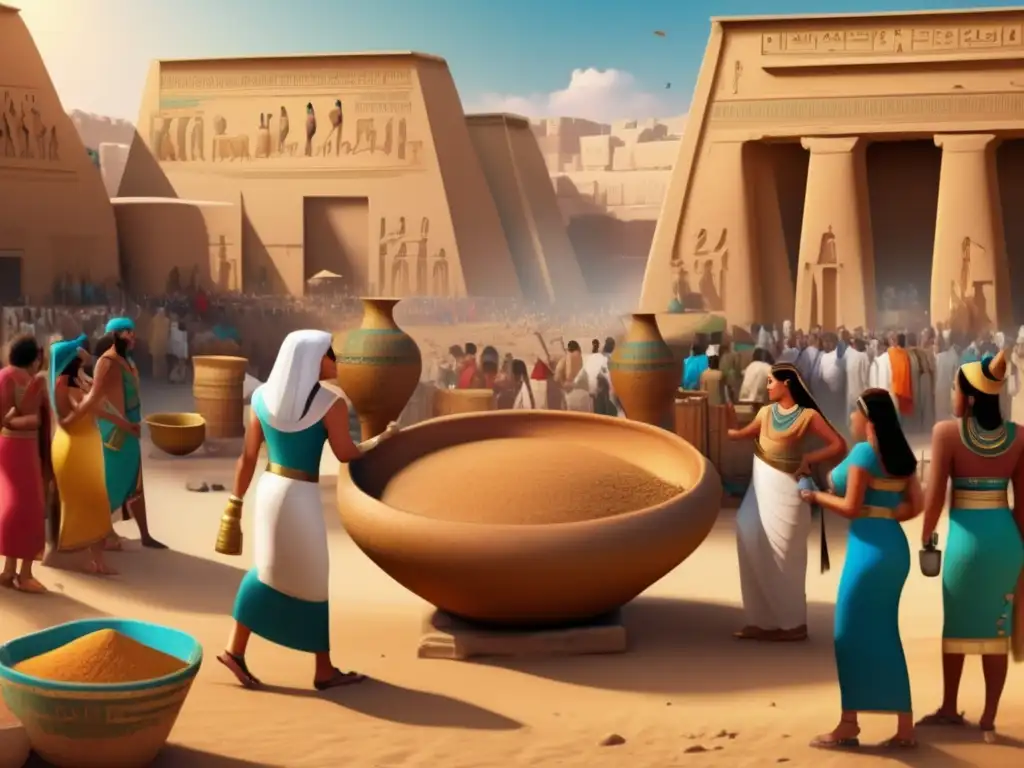 Una vibrante escena en el antiguo Egipto muestra un bullicioso mercado y la Cerveza de Hathor