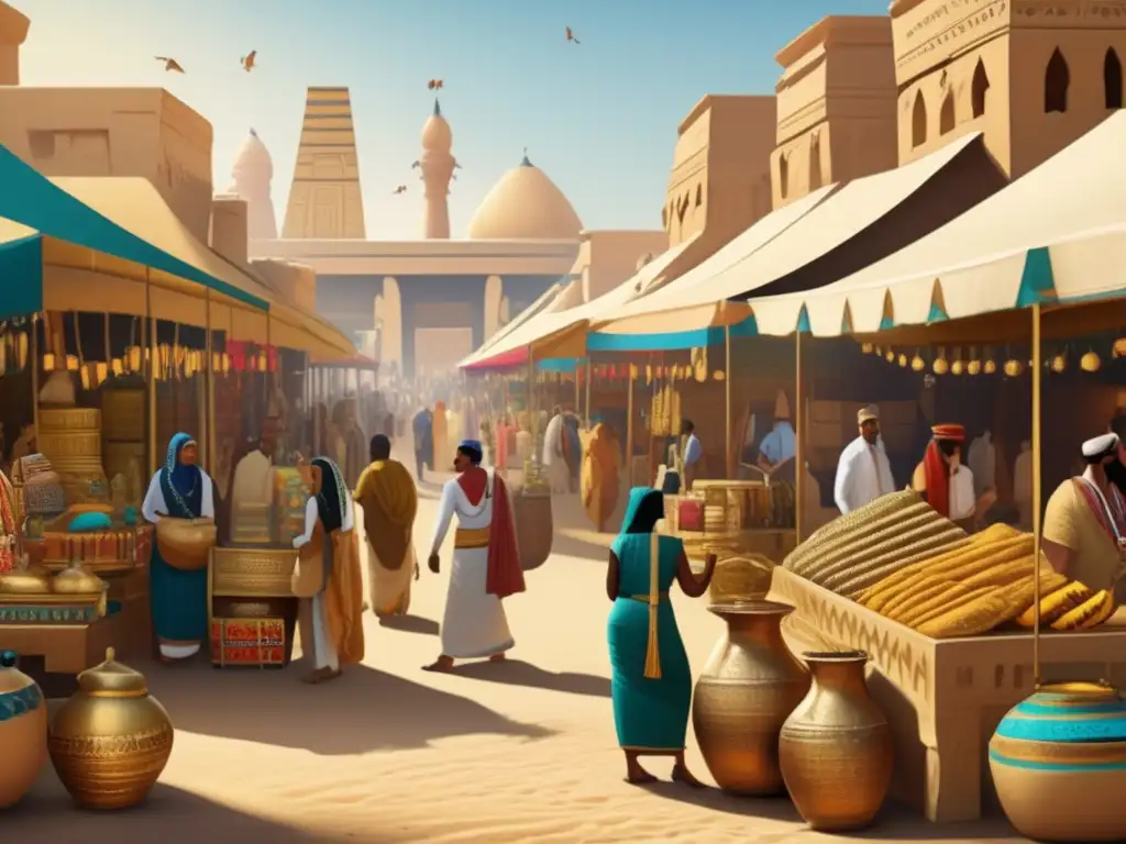 Una vibrante escena de un antiguo mercado egipcio en la ciudad de Punt
