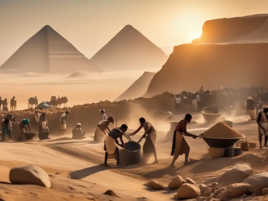 Vibrante imagen 8k de la antigua industria minera en el Imperio Antiguo de Egipto