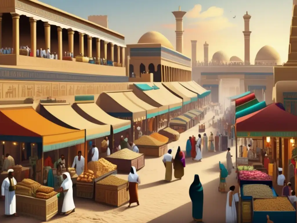 Vibrante mercado en el antiguo Egipto