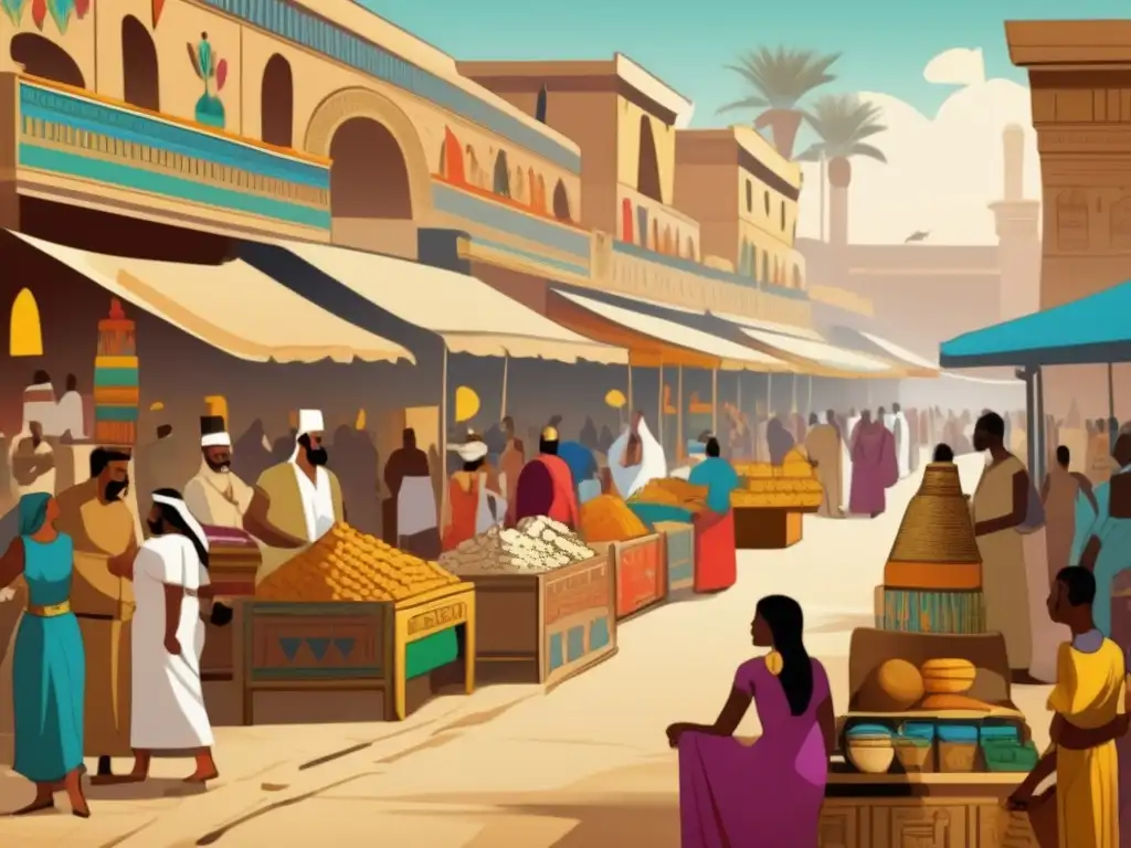 Un vibrante mercado antiguo en Egipto muestra el impacto del comercio y lenguaje en la cultura egipcia