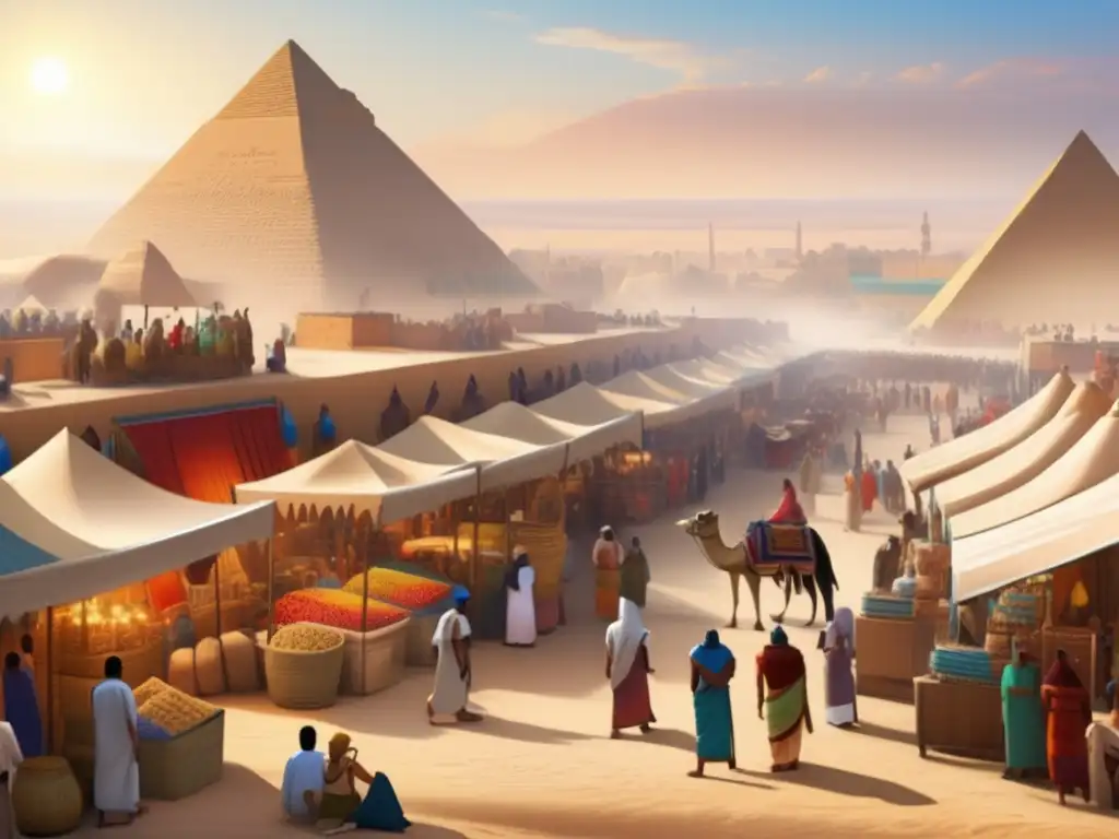 Vibrante mercado en el antiguo Egipto durante el Imperio Medio