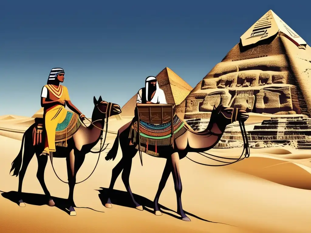 Vibrante mercado en el antiguo Egipto, influencia de las rutas comerciales egipcias en intercambios transfronterizos