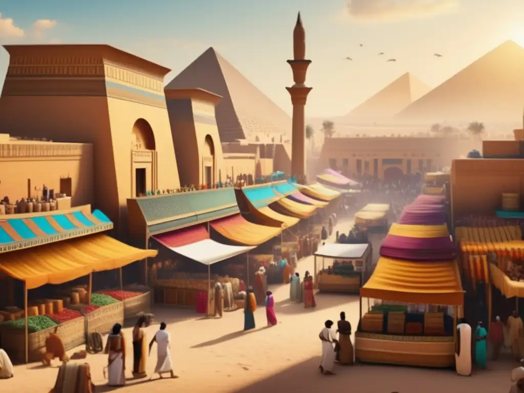 Un vibrante mercado en el antiguo Egipto muestra la medición de población y riqueza