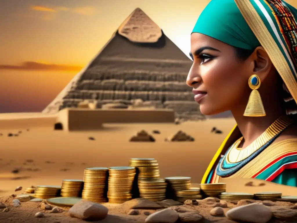 Un vibrante mercado en el antiguo Egipto, reflejo de las transacciones económicas en Egipto Antiguo