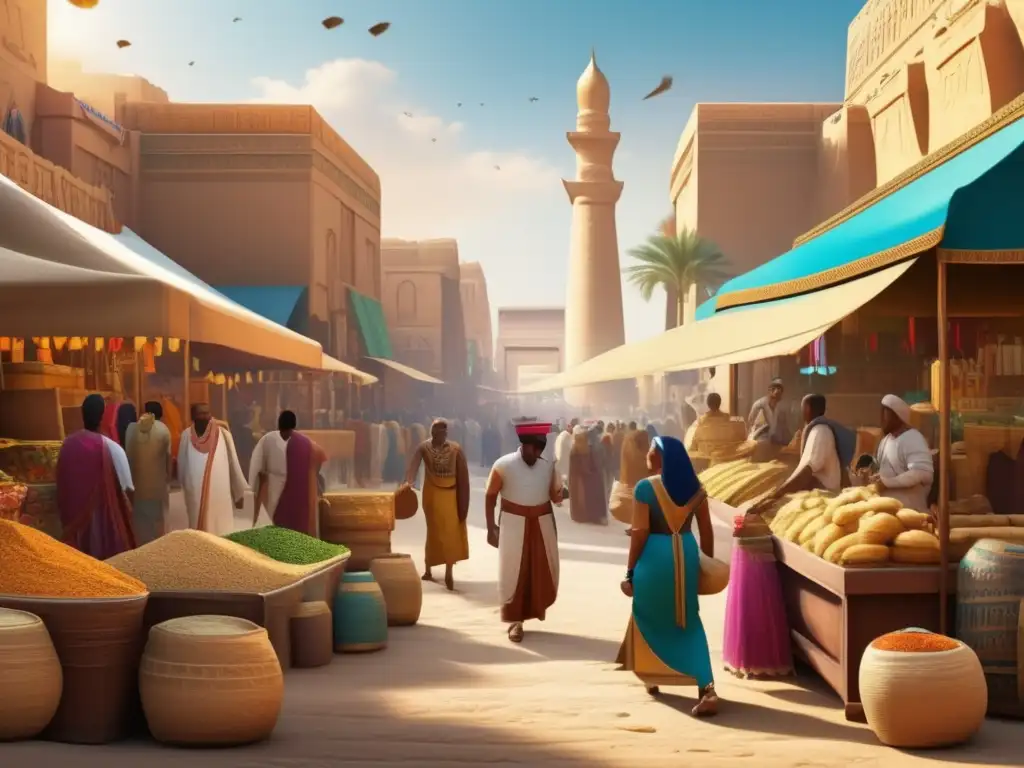 Vibrante mercado en antiguo Egipto del Tercer Periodo